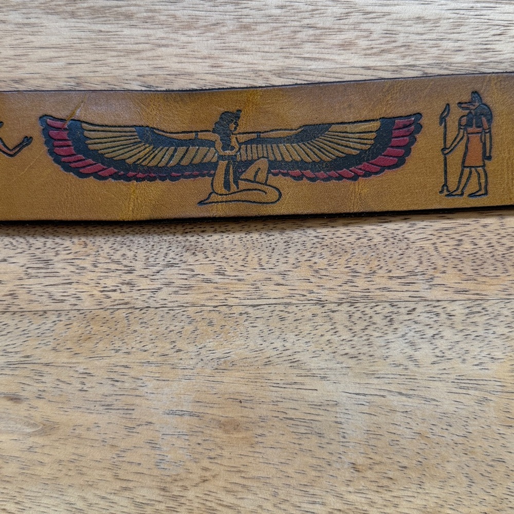 ACME leather goods, Berkeley Yellow Belt with Black Egyptian Motifs